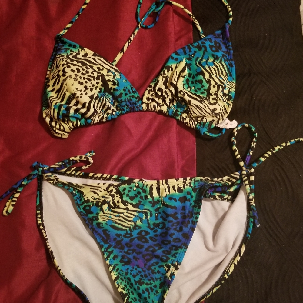 Leopard print green lime and black bikini